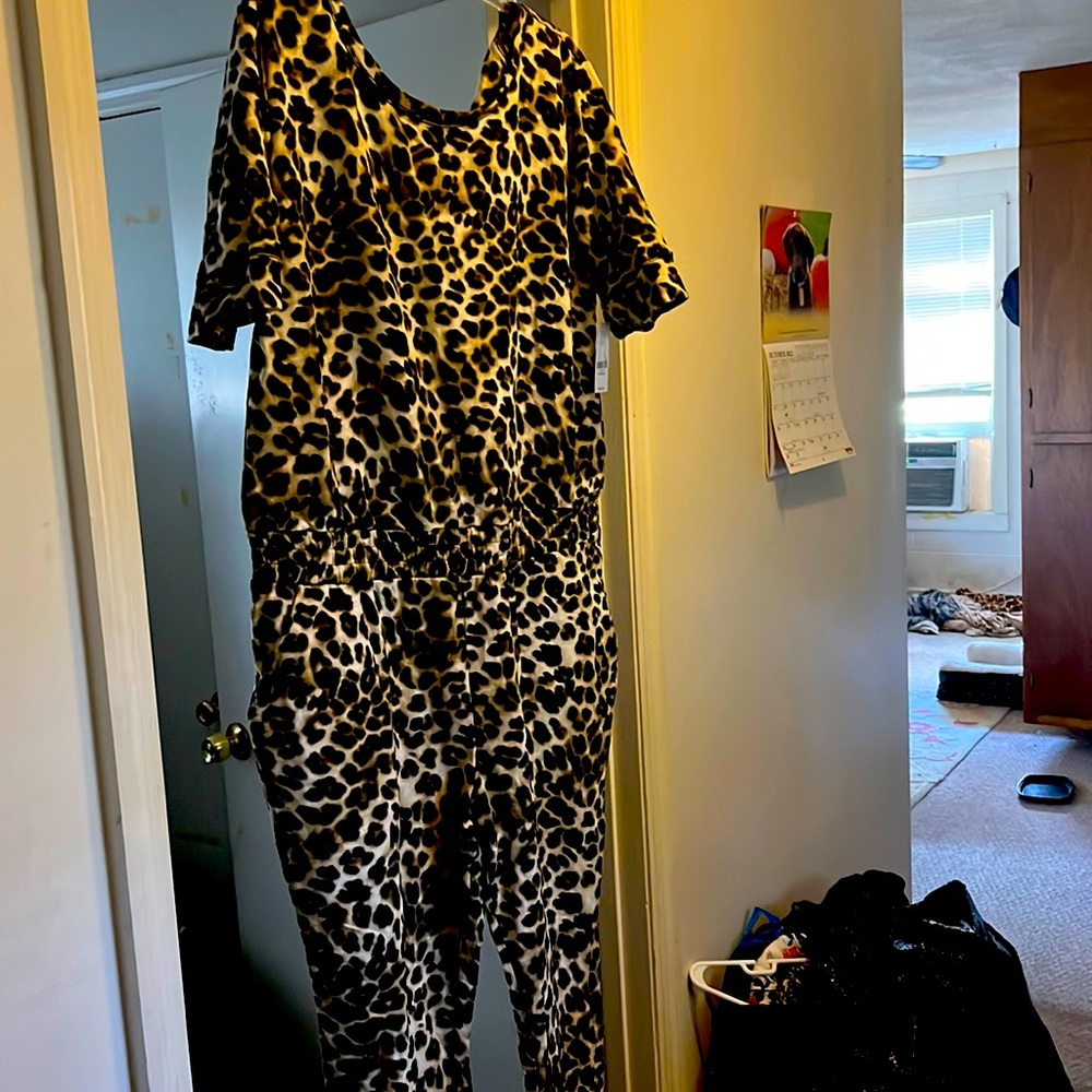 Brand new leopard print jumpsuit with pockets. Zips up the back. Very cute.